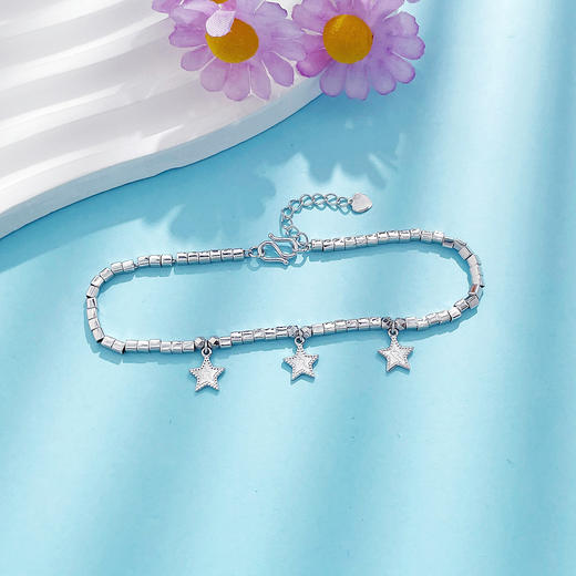 【线上铂金馆】PT950 #为你摘星 #小方糖 #CNC 铂金空心调节碎碎冰许愿星流苏几何方块手链（星星为实心，内里为铂金链）(PTSL00025)预售产品下单后不退款不退货不换货不补差价) 商品图1