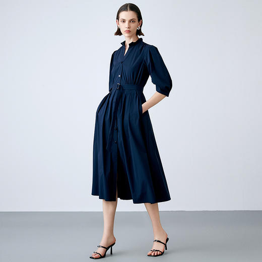 EITIE爱特爱夏季新款气质通勤V领收腰显瘦衬衫连衣裙7807538 商品图4