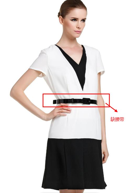 JOAN&DAVID 白/黑色V领素雅拼接短袖连衣裙 商品图5