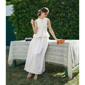 OLrain欧芮儿白色拼接南法度假连衣裙女夏季2025新款显瘦大摆裙