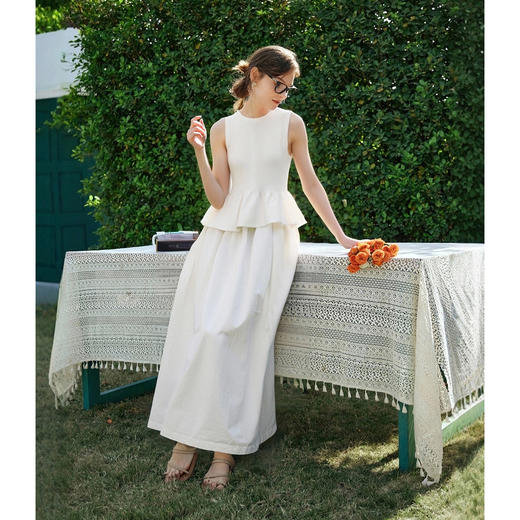 OLrain欧芮儿白色拼接南法度假连衣裙女夏季2025新款显瘦大摆裙 商品图0