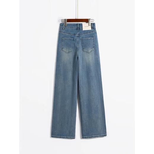 【自】全新升级【铂金会员183/天猫239/差价56】(01509) 洛诗琳做旧复古蓝烫钻牛仔裤夏季薄款阔腿裤高腰百搭裤子 商品图4