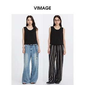 VIMAGE纬漫纪休闲背心内搭外穿U领宽松针织无袖上衣2025夏季新款V2301938