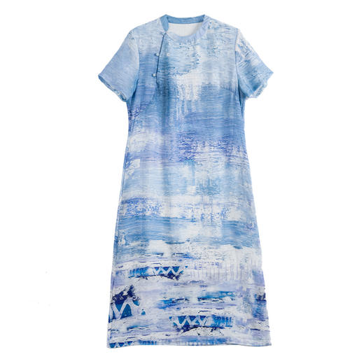 雀说新款高端苎麻印花新中式改良旗袍国风立领短袖文艺连衣裙ALS523 商品图4