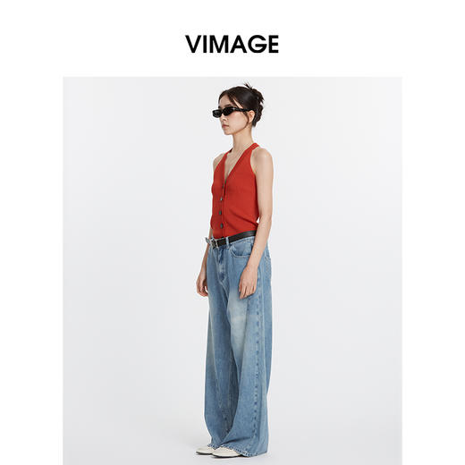 VIMAGE纬漫纪慵懒感休闲港风无袖挂脖针织吊带上衣2025夏季新款V2301933 商品图3
