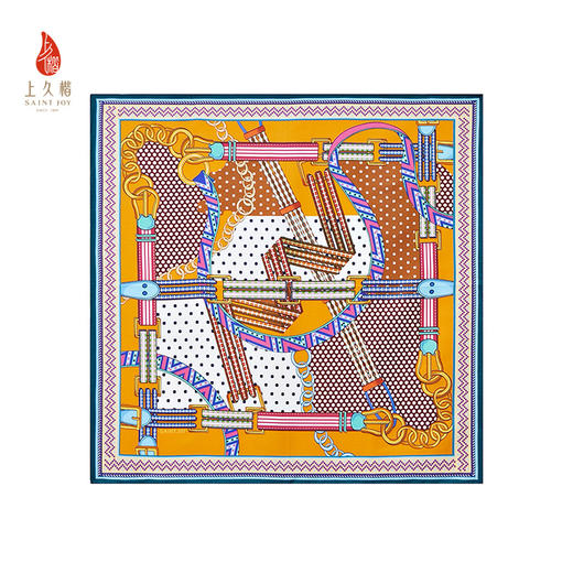 SAINTJOY/上久楷 女式真丝方巾  橙色 紫蓝色 衍生  FJS24015 商品图12