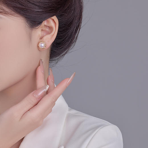 雀说法式复古锆石珍珠耳钉女轻奢高级感气质百搭耳环AL0941 商品图3