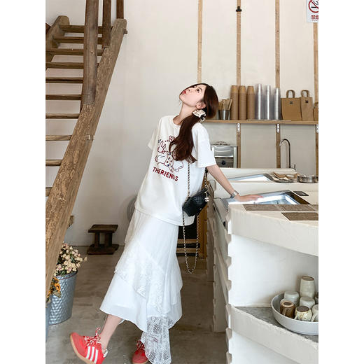 <曾小咸推荐>甜酷风蕾丝刺绣不规则长裙女 商品图2