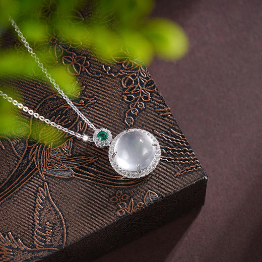 子佩集S925银【清波静涵】套链【AV00005】纯银蛋面水沫玉明月项链2504 商品图3