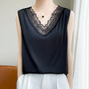 雀说丝绸缎面装新款v领无袖小背心T恤网纱拼接上衣宽松吊带ALA126 商品缩略图1
