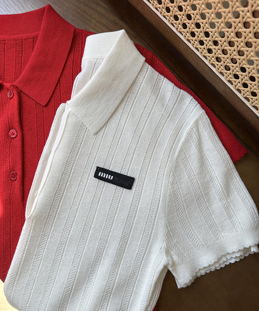 现货 THS-限时 缪家 翻领天丝羊毛针织镂空短袖上衣 2色 BH2597 商品图6