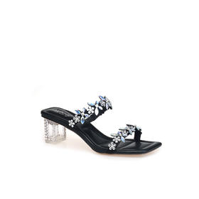 豪麟名鞋迪嘉女鞋凉拖织物+牛皮革DJYYA51WL025黑色