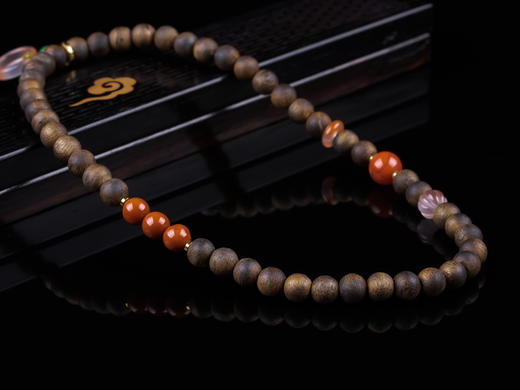 XY0306沉香+南红冰飘跑环坠双圈 商品图4