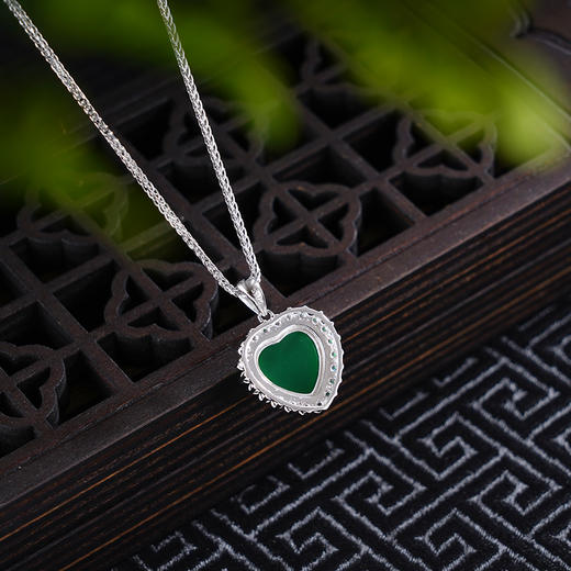 子佩集S925银【凝爱】套链【TL015470】纯银绿玉髓爱心项链2504 商品图2
