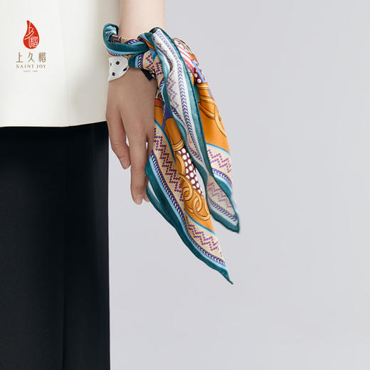 SAINTJOY/上久楷 女式真丝方巾  橙色 紫蓝色 衍生  FJS24015 商品图10