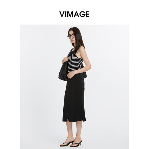 VIMAGE纬漫纪新款条纹显瘦百搭短款修身吊带上衣V2201824 商品图1