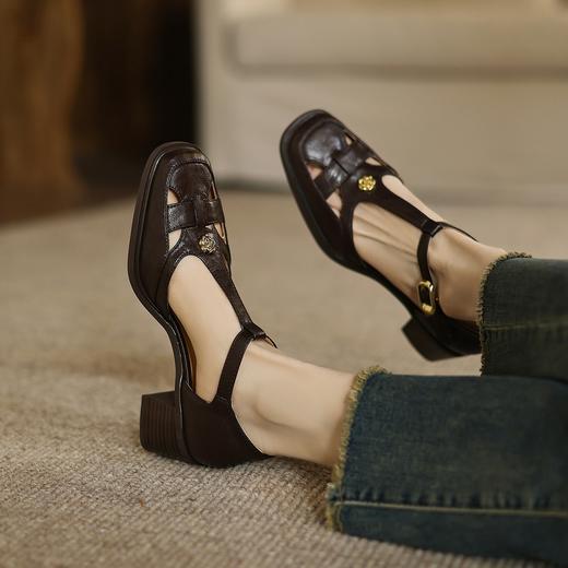 手工女鞋包头粗跟凉鞋女夏外穿软底软面真皮镂空罗马鞋子5CM 商品图3