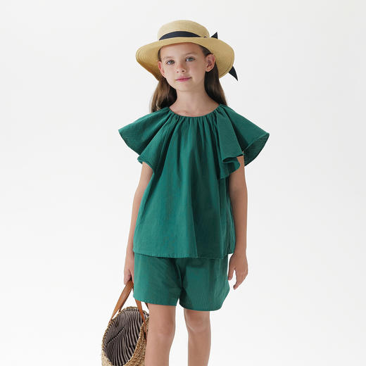 【马克珍妮 法式】女童荷叶边飞袖短袖套装2件套夏装新款250003 商品图1