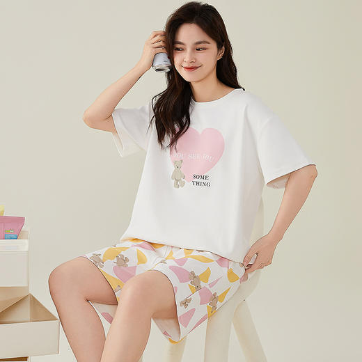 夏季纯棉短裤短袖睡衣套装 可外穿家居服套装 商品图3