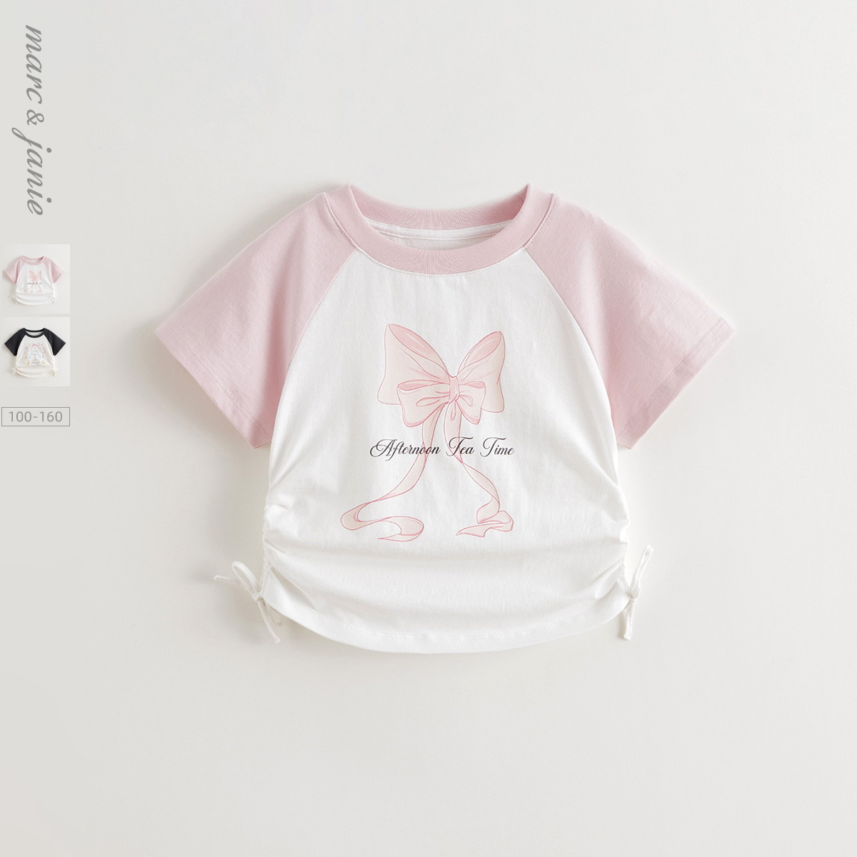 马克珍妮女童甜酷少女抽褶T恤 儿童蝴蝶印花上衣春装新款250167/551101