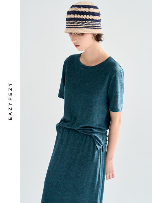 亚麻圆领短袖T恤半裙套装 商品图0