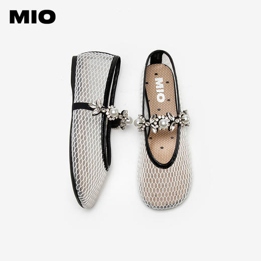 MIO米奥单鞋女钻饰透气甜酷渔夫鞋一字带平底玛丽珍M254452603 商品图3