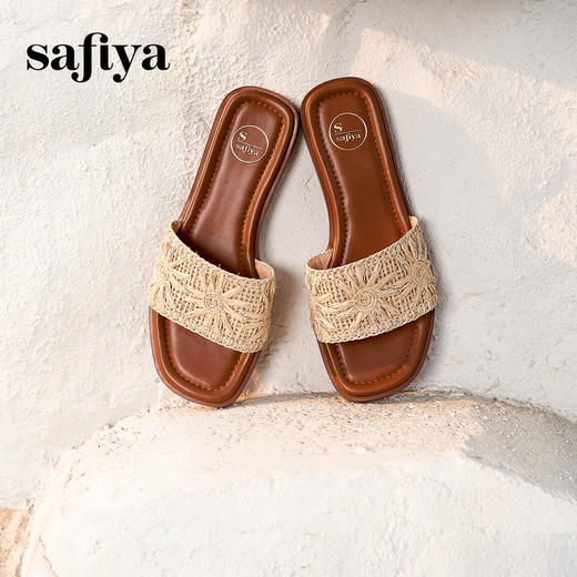 Safiya/索菲娅2025波西米亚编织时尚方头外穿百搭平底一字拖SFD2110370 商品图3