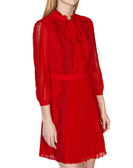 5054236059733  KAREN MILLEN KAREN MILLIEN 大红色气质蕾丝七分袖连衣裙 商品图2