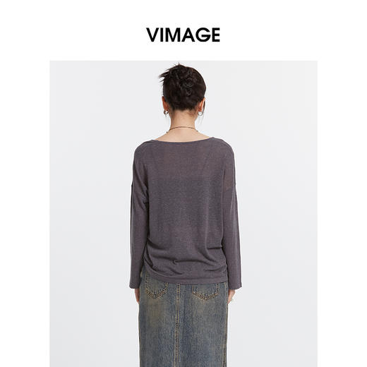 VIMAGE纬漫纪百搭慵懒风空调罩衫薄款宽松针织衫T恤2025春季新款V2301927 商品图5
