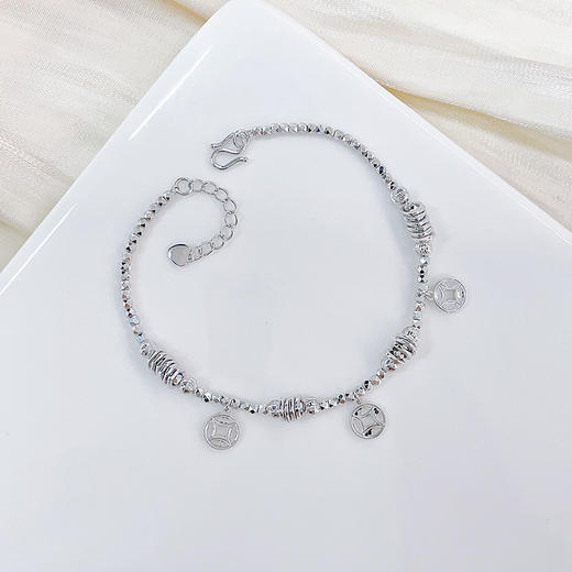 【限时8.8折】【线上铂金馆】PT950 #CNC #盘缠 #招财纳福 铂金调节金币流苏蹦迪珠间碎金子盘缠手链（内里为铂金链，铜钱盘缠实心）(PTSL00040)预售4-7天发货，一经下单不支持退款 商品图1
