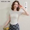 西遇圆领短袖t恤女新款休闲纯色修身内搭正肩短款上衣SS150224 商品缩略图3