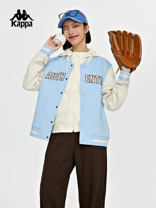 Kappa卡帕棒球服女运动复古针织卫衣休闲拼色开衫外套K0D82WK70 商品图3