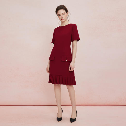 QF844斯尔丽25新款直身短款小个子下摆压褶百搭圆领显高显瘦连衣裙 商品图3