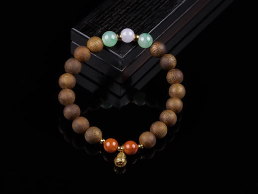 XY0311沉香+翡翠南红银葫芦手串 商品图0