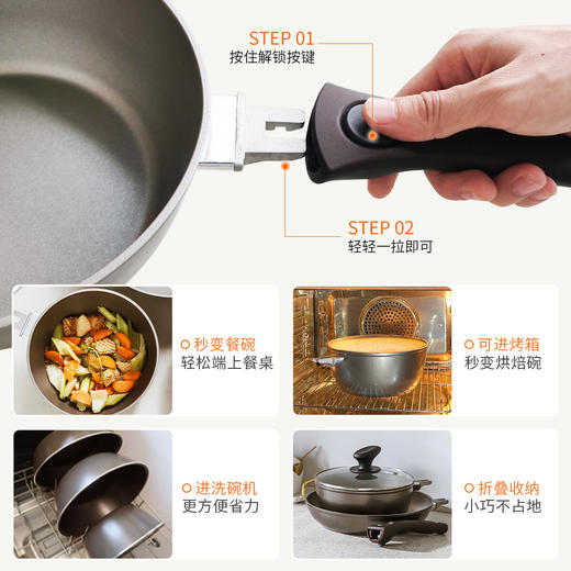 【欧标钛金锅】斯罗尼SIRONI巧锅锅维斯塔奶锅 专利可卸手柄 锅/碗随心切换 持久耐磨 不怕刮擦 折叠收纳 小巧不占地20CM 商品图2
