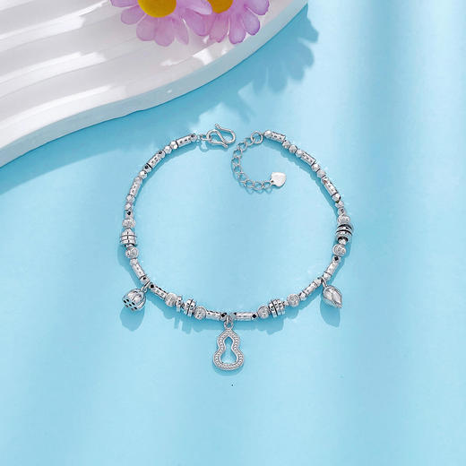 【限时8.8折】【线上铂金馆】PT950 #葫芦 铂金空心可调节莲花苞纳福葫芦挂饰手链（内为铂金链）(PTSL00007)预售产品下单后不退款不退货不换货不补差价) 商品图0