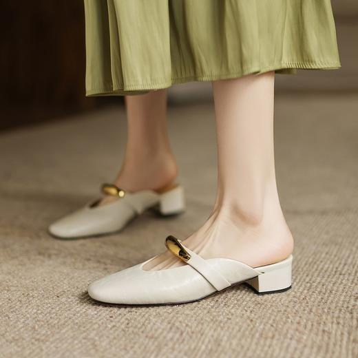 手工女鞋一字带半拖鞋女款2025新款爆款3CM洋气百搭穆勒鞋夏 商品图2