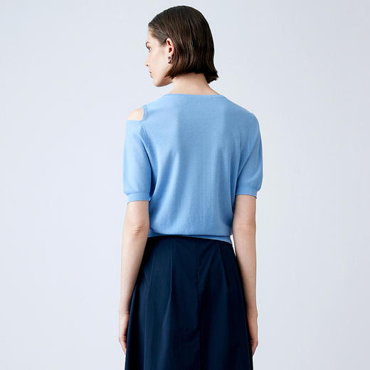 EITIE爱特爱夏季新款设计感镂空修身显瘦舒适百搭纯色短袖抽绳针织衫7801505 商品图3