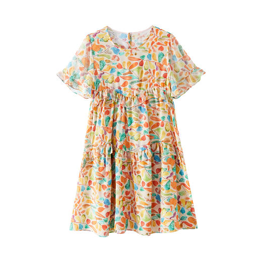 WWM-69508夏日绝美小裙子橘色碎花裙真丝桑蚕丝连衣裙女夏2025新款 商品图4