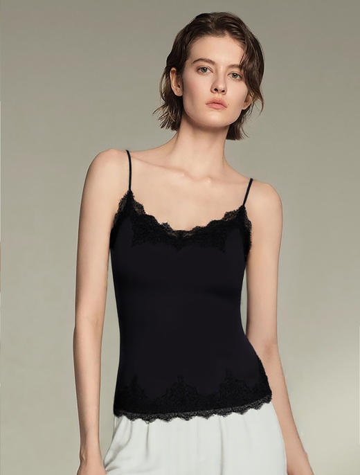 官网1080！春夏桑蚕丝莫代尔棉混纺蕾丝背心女 文胸吊带二合一带胸垫打底内衣 商品图3