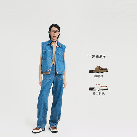 lost in echo2025春夏新款时髦方头拼色真皮德比勃肯鞋一脚蹬女 商品图1