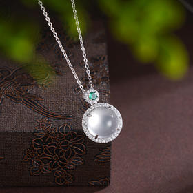 子佩集S925银【清波静涵】套链【AV00005】纯银蛋面水沫玉明月项链2504