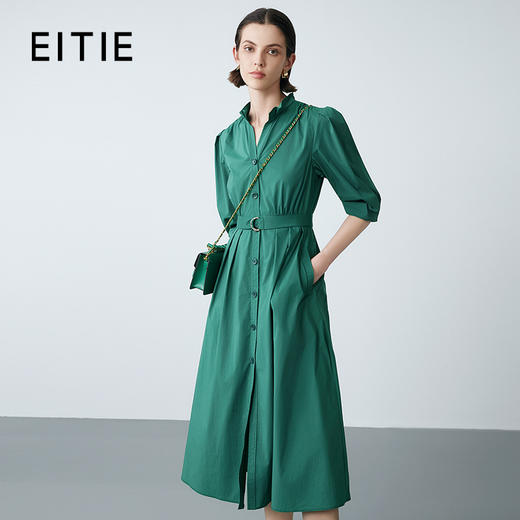 EITIE爱特爱夏季新款气质通勤V领收腰显瘦衬衫连衣裙7807538 商品图1