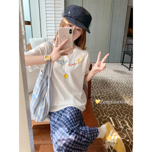 <曾小咸推荐>韩系甜美简约夏季格子半裙套装 商品图0