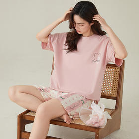 夏季纯棉短裤短袖睡衣套装 可外穿家居服套装