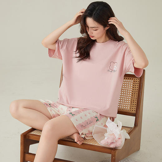 夏季纯棉短裤短袖睡衣套装 可外穿家居服套装 商品图0