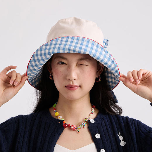 大英博物馆 巴斯特系列 萌猫复古 格纹 渔夫帽遮阳帽 商品图1