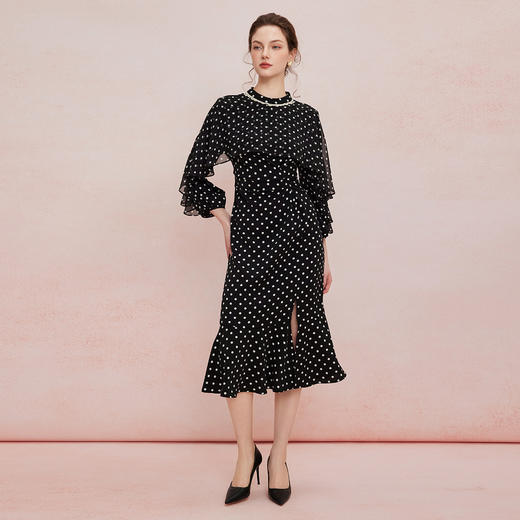 QF865斯尔丽2025夏季新款法式优雅浪漫个性袖设计感收腰收褶显瘦连衣裙 商品图3