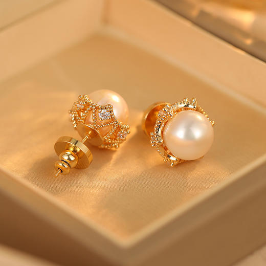 雀说法式复古锆石珍珠耳钉女轻奢高级感气质百搭耳环AL0941 商品图2