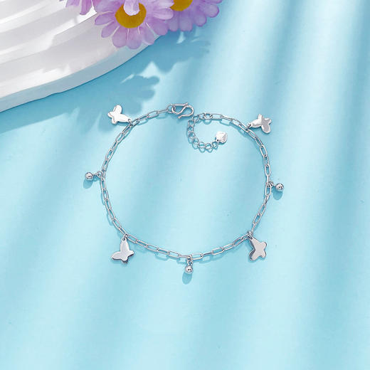 【限时8.8折】【线上铂金馆】PT950 #九紫离火 铂金实心调节叠福叠财金珠蝴蝶流苏手链(PTSL00021)预售产品下单后不退款不退货不换货不补差价) 商品图0